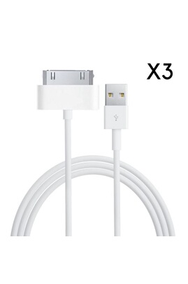Chargeur pour téléphone mobile Phonillico Lot 3 Cables USB Chargeur Blanc  pour Apple iPhone 4 / 4S / 3G / 3GS - Cable Port USB Data Chargeur  Synchronisation Transfert Donnees Mesure 1 Metre®
