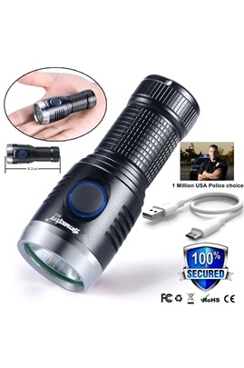 Lampe torche (standard) GENERIQUE Mini Pocket USB rechargeable XPE torche  tactique LED militaire lampe de poche