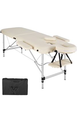 Table de massage Tectake Table de massage Pliante 2 Zones Aluminium  Portable + Housse - beige