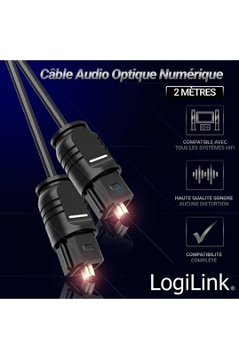 Câble et Connectique LOGILINK Cable Audio optique TOSLINK Mâle/Mâle Digital  Audio Optical HiFi Home Cinéma, Sound Bar, TV, PS4, Xbox, Amplificateur
