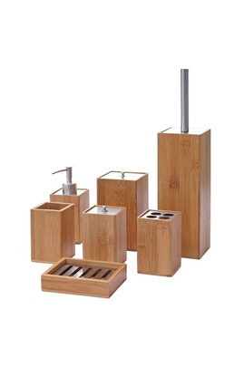 Set bambou salle de bain distributeur savon, porte brosse à dents