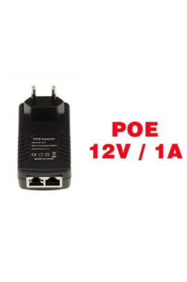 Alimentation Externe POE Power Over Ethernet 220V vers 12V 1A. Injection +  sur fils 4 et 5, et - sur fils 7 et 8. Entrée et sortie RJ45.