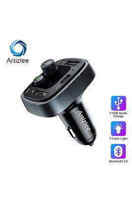 Accessoire téléphonie pour voiture Artizlee Transmetteur FM Bluetooth 5.0  pour voiture, Écran LED 7 couleurs avec appel mains libres, port PD et  double chargeur de voiture USB