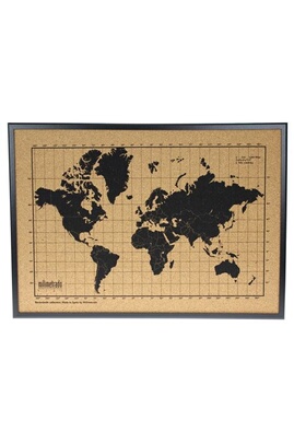 Sticker mural GENERIQUE milimetrado Carte du monde liège et cadre bois Noir  et marron 70x50 cm