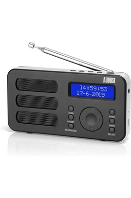 Radio August Radio Portable Digitale FM DAB DAB+ RNT Batterie Rechargeable  – MB225 – Petite Radio Numérique Stéréo Portative avec Alarme 40  Présélections et Prise