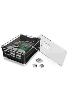Boîtier PC ICY BOX Boîtier Raspberry Pi pour Raspberry Pi 3 B+,  Transparent, 3 dissipateurs, Ouverture du Ventilateur, Noir
