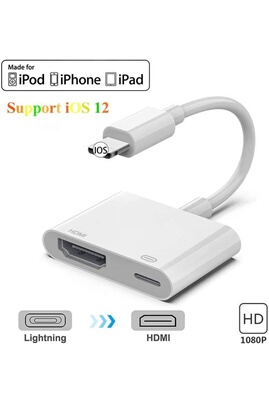 Câbles vidéo CABLING ®Adaptateur lighting compatible iPhone vers HDMI, 1080P  Digital AV Adaptateur, iPhone XS/XS Max/XR/X/8/8 Plus/7/7 Plus/6/6s/6  Plus/6s Plus/5c/5s/SE