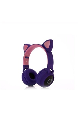 Casque audio Ecelen Casque Mignon chat Bluetooth 5.0 sans fil Hifi musique  stéréo basse casque lumière LED téléphones mobiles fille pour PC Violet