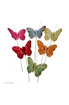 Article de décoration Rayher Papillon en plume sur fil de fer x 6