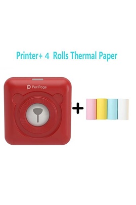 Imprimante photo PeriPage Mini imprimante thermique portable Bluetooth 58  mm avec 4 rouleaux de papier d'impression -rouge