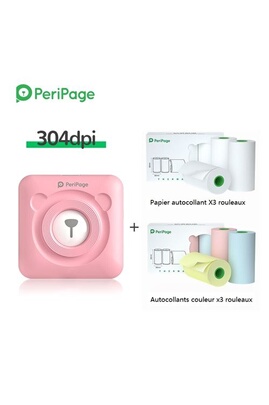 Imprimante photo PeriPage Imprimante thermique portable Bluetooth A6 sans  encre 304dpi Rose Version Internationale avec 6 bâton papier