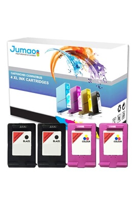 Cartouche d'encre Jumao Lot de 2 cartouches jet d'encre noirs (20 Ml)  et couleurs (18 Ml) compatible pour HP 304XL, DeskJet 2620 2630 2632 2633-  