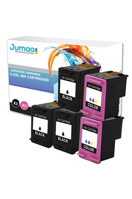 Cartouche d'encre Jumao Lot de 5 cartouches jet d'encre noirs (15 Ml)  et couleurs (21 Ml) compatible pour HP 302XL, DeskJet 3636 3639 2136 - 
