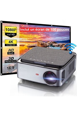 Mini Vidéoprojecteurs, 7500 Lumens Mini projecteur Supporte 1080P Full HD  [Écran de Projection Inclus] Retroprojecteur Portable Compatible avec