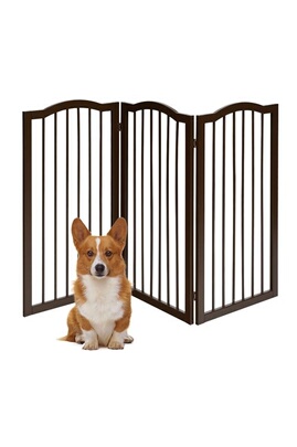 Porte barrière et rampe pour chien Giantex barrière de sécuritépour chien  marron 153x92x2cm en bois de pin porte animeaux facile à installer
