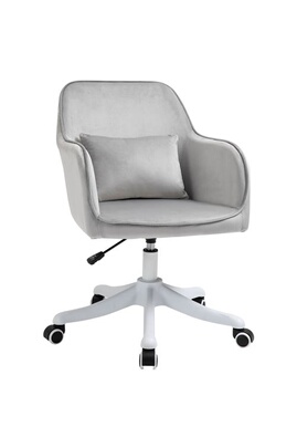 Fauteuil de bureau Homcom Chaise de bureau velours fauteuil bureau massant  coussin lombaire intégré hauteur réglable pivotante 360° gris clair