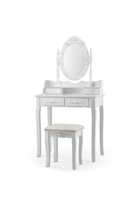 Coiffeuse Giantex coiffeuse blanc table de maquillage avec miroir oval et  10 ampoules LED à intensité variable 4 tiroirs de rangement