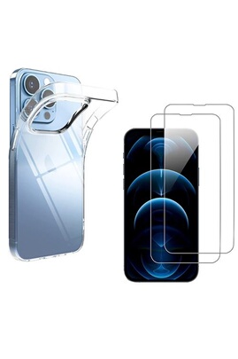 Coque et étui téléphone mobile Phonillico Coque Silicone Transparent Souple  pour iPhone 13 PRO (6,1) et 2 Verres Trempé®