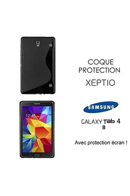 Housse Tablette XEPTIO Etui coque Samsung Galaxy Tab 4 8 (Wifi/3G/4G/LTE)  noire / black avec protection d'écran - Coque de protection TPU Galaxy  Tab 4 8.0 pouces et screen