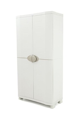 Armoire Pegane Armoire meuble de rangement 4 etageres interieur/exterieur  coloris beige - Longueur 90 x Profondeur 45 x Hauteur 184 cm 