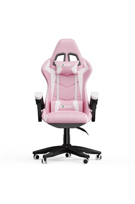 Fauteuil Gamer - BIGZZIA - Chaise Gaming Ergonomique - avec appui-tete et  oreiller lombaires - Inclinable 90 °-135 ° - Rose et Blanc