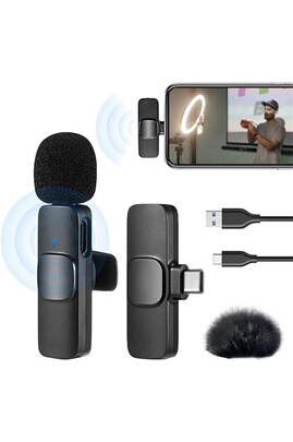 Microphone GENERIQUE Microphone Lavalier sans fil Wabecil Bluetooth Type-C  Android,140*80*30mm,1 PCS-Noir