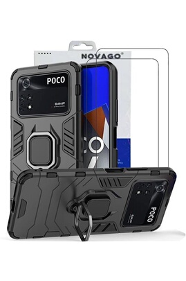 Coque et étui téléphone mobile NOVAGO Coque Résistante avec béquille pour  Xiaomi Poco M4 Pro 4G et 2 protections écran en verre trempé []