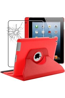 Housse Tablette EbestStar Housse pour iPad 4 3 2 Support Rotatif 360 PU  Cuir, Rouge + Film VERRE Trempé