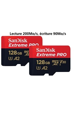 Carte mémoire micro SD Sandisk Lot de 2 Carte microSDXC 128 Go Extreme Pro  Adaptateur SD RescuePRO Deluxejusqu'à 200 Mo/s avec A2 App Performance  UHS-I Classe 10 U3 V30