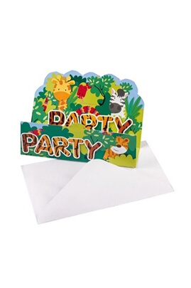 Lot 8 cartes d'invitation anniversaire enfant - Animaux de la Jungle