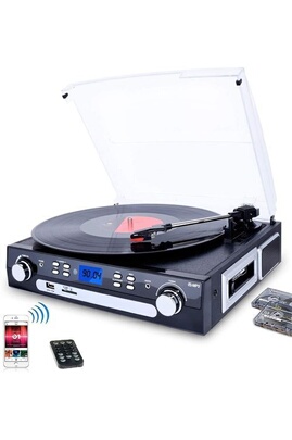 Platine vinyle DJ GENERIQUE Platine Vinyle DIGITNOW! Bluetooth 33/45/78  tr/min avec haut-parleurs intégrés, encodage du vinyle au MP3, encodage  SD/USB, radio, cassette, entrée