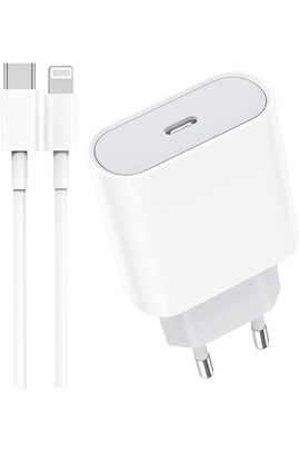 Chargeur rapide 20w pour iPhone (chargeur secteur + câble USB-C / Lightning)