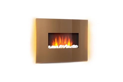 Curved copper cheminée électrique - chauffage 1000w / 2000w  - verre & cuiv