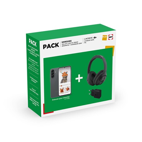 Smartphone Samsung Pack Galaxy A56 5G 256Go Graphite + Casque bluetooth Lacoste The blend Noir + Chargeur 25W