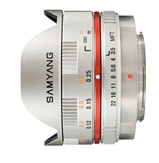 Objectif reflex Fish-eye 7,5 mm f/3.5 UMC MFT Argent; Monture Micro 4:3