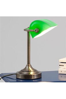 lampe de bureau lucide lampe de bureau hauteur 30 cm métal et verre banker vert vert