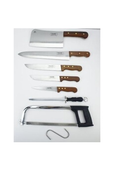ustensile de cuisine pradel excellence k31128 valise de 7 pièces 4 couteaux boucher + 1 fusil + 1 scie + 1 grand couperet