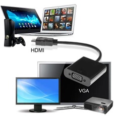 HDMI Mâle/VGA Noir, Blanc, 15 cm