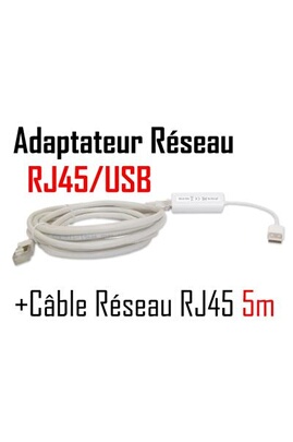 Câbles réseau GENERIQUE CABLING® Adaptateur USB v2.0 vers réseau RJ45  10/100 Mbps + 1 Cable ethernet RJ45 cat5 5 mètres