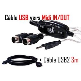 Convertisseur USB Vers MIDI 2-en-1 YAODHAOD - Câble 5 Broches Pour Clavier, Synthé, Piano Vers PC/Mac - Plug & Play 2m
