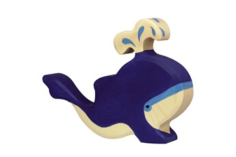 Figurine pour enfant Holztiger Figurine en bois Holztiger : Animaux de la Mer : Baleine bleue avec fontaine