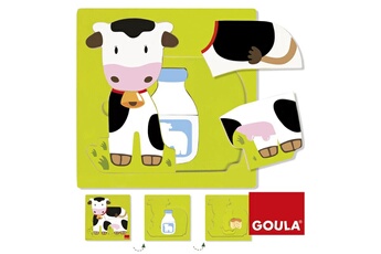 Puzzles Goula Encastrement 7 pièces en bois : Puzzle 3 niveaux vache