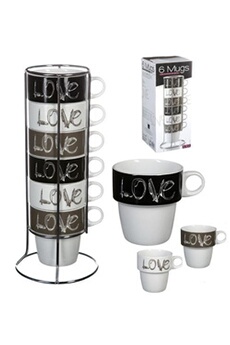 tasse et mugs generique 6 tasse a cafe + support metal mug love deco