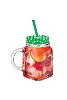 tasse et mugs pasabahce mug 45 cl avec couvercle vert en métal et paille - - transparent - verre