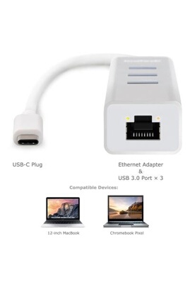 Hub USB GENERIQUE CABLING® USB 3.1 type C vers RJ45 Ethernet Adaptateur LAN  Gigabit Ethernet avec 3 ports USB 3.0 Hub Pour MacBook