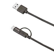 Câble de données 2 en 1 micro-USB + connecteur USB-C 100 cm noir