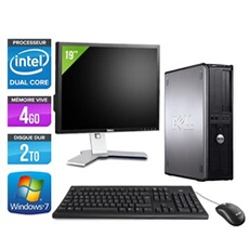 Ordinateur Optiplex 780 Desktop + Ecran 19' - Gris - Intel Core Duo E5300 / 2.60 GHz - RAM 4 Go - HDD 2 To - DVDRW - Gigabit Ethernet - Windows 7
