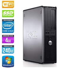 Unité centrale Optiplex 780 Desktop - Gris - Intel Core 2 Duo E7500 / 2.93 GHz - RAM 4 Go - SSD 240 Go - DVD - Gigabit Ethernet - Wifi - Windows 7