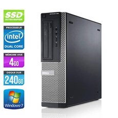 Unité centrale Optiplex 390 Desktop - Noir - Intel Pentium G630 / 2.70 GHz - RAM 4 Go - SSD 240 Go - DVD - HDMI - Gigabit Ethernet - Windows 7