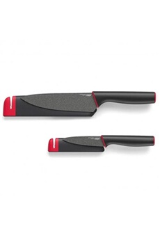 accessoire de découpe joseph joseph lot de 2 couteaux éminceur et office avec fourreaux et aiguiseur slice&sharpen - - rouge - inox